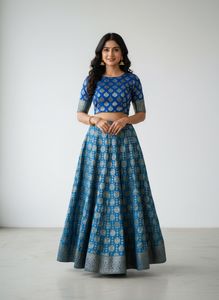 Blue Printed Ethnic Skirt with dupatta