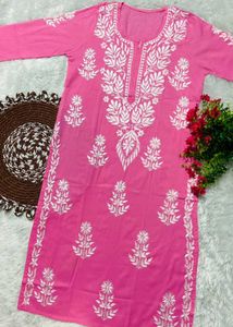 White Chikankari Pink Kurti💖