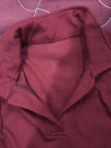 Burgundy Ribbed Sleeveless Collared Top