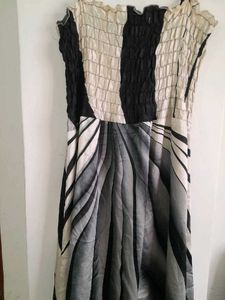 Satin Dress Black &amp; White Strips Women's Partywear