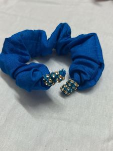 Blue Scrunchie with Embellishments