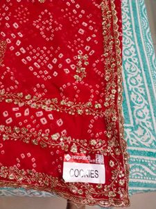 red chunari wid green blouse