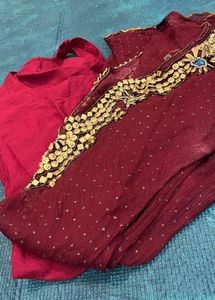 Maroon Embellished Kurta