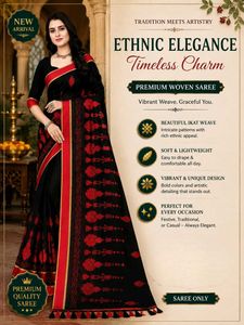 Elegant Black & Red Ikat Woven Saree