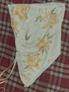 Floral Strapless Ruched Side Tie Top
