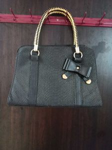 Black Satchel Handbag with Bow