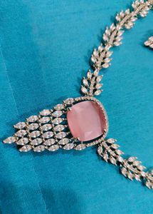 Elegant Pink Stone Necklace &amp; Earring Set