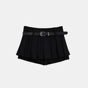 Black Pleated Skirt Shorts