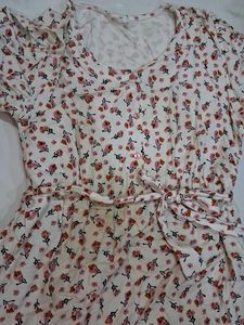 Floral Print Midi Dress with Tie Waist