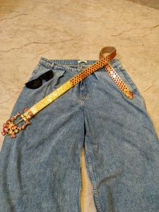 Light Wash Wide Leg Jeans with Statement Belt