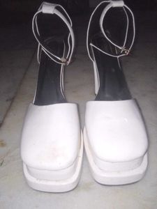 Chunky White Platform Heels