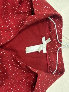 Park Avenue Maroon Polka Dot Snatched Waist Shirt