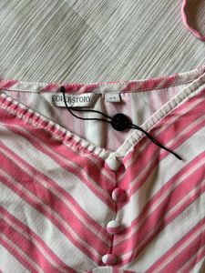Pink &amp; White Striped Cole Shoulder Top