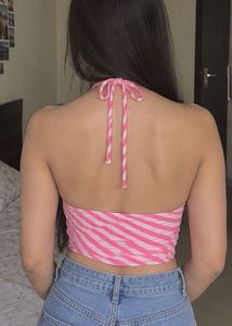 Pink &amp; White Striped Halter Top