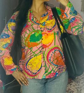 Vibrant Abstract Print Button-Up Shirt