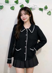 Cute Black Cardigan with White Trim