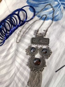 Oxidized Silver Boho Necklace Set