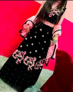 Black Velvet Lehenga Choli with instriced