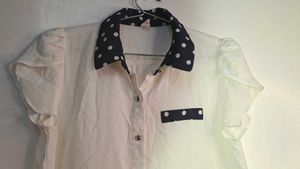 Chic White Polka Dot Collar Shirt