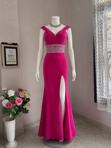 Elegant Hot Pink Gown with Embellished Waist