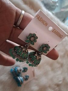 Green Jhumka Earrings