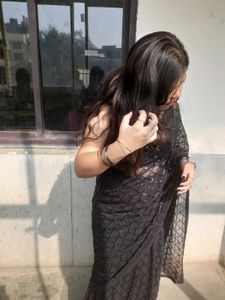 Elegant Black Sequined Saree