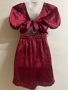 Pintrest Marron Party Wear One Piece With Bow