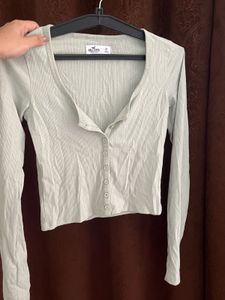 Hollister Ribbed Button-Up Crop Top
