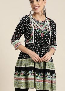 Floral Printed lace inserts peplum Tunic