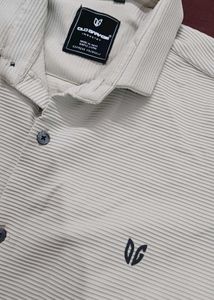 Men's Beige Striped Short Sleeve Shirt