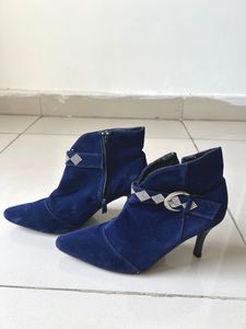 Nell Navy Blue Diamond Studded Heel Boots