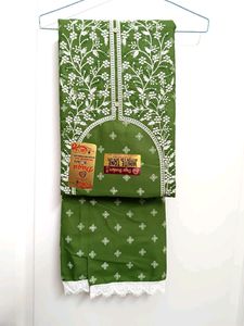 Cotton Blend UnstitchSuit Length Neck Embroidered