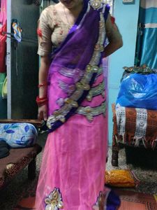 Beautiful Pink Net Saree drapping sare