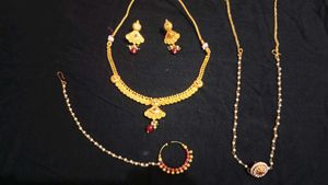 Elegant Gold Necklace & Earring Set with Nose Ring