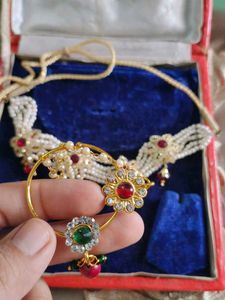 Elegant Pearl &amp; Ruby Indian Jewelry Set