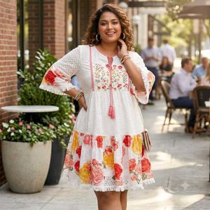 Boho Floral Embroidered Tiered Kurta