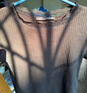 Lace Trim Ribbed Top