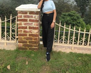 Light Blue Floral Embroidered Crop Top