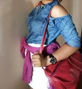 Cut Shoulder Denim Top