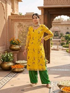 Yellow Embroidered Kurta with Green Palazzo