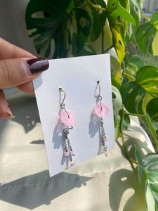 Dainty Pink Floral Drop Earrings