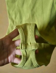 Green Ribbed Bodysuit with Lace Trim