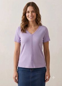 Light Purple Ribbed V-Neck Top