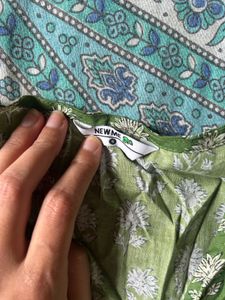 Green Floral Tie-Front Peplum Top