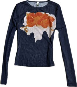 y2k mesh floral Print Long Sleeve Top