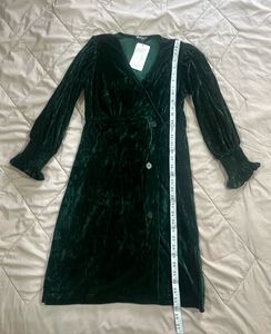 Green Velvet Button-Up Dress