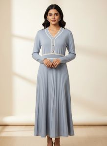 CLE Elegant Knit Dress with Pleated Skirt