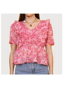 Chic Pink Ruffled Top XL