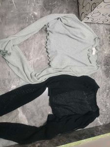 Sheer Bell Sleeve Crop Top Set