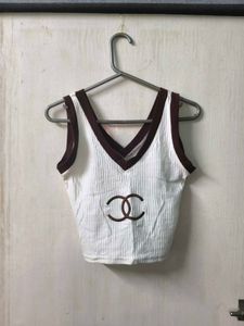 Stylish White Tank Top with Chanel Logo
